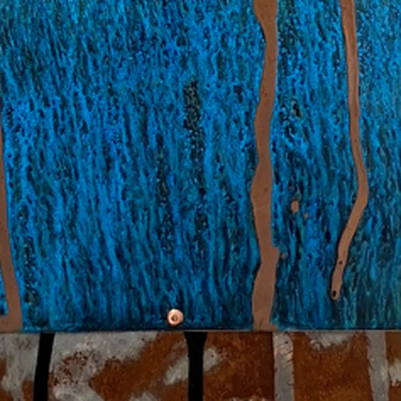 Deep blue, copper patina after months