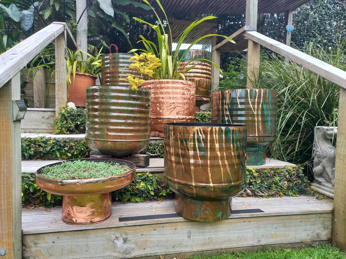 Copper Planters, copper, patina or polished