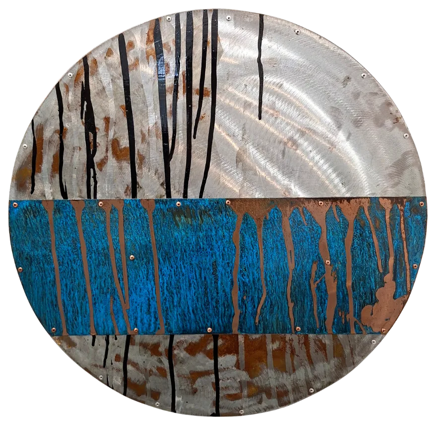 Azure, steel, copper, patina, 560mm diameter