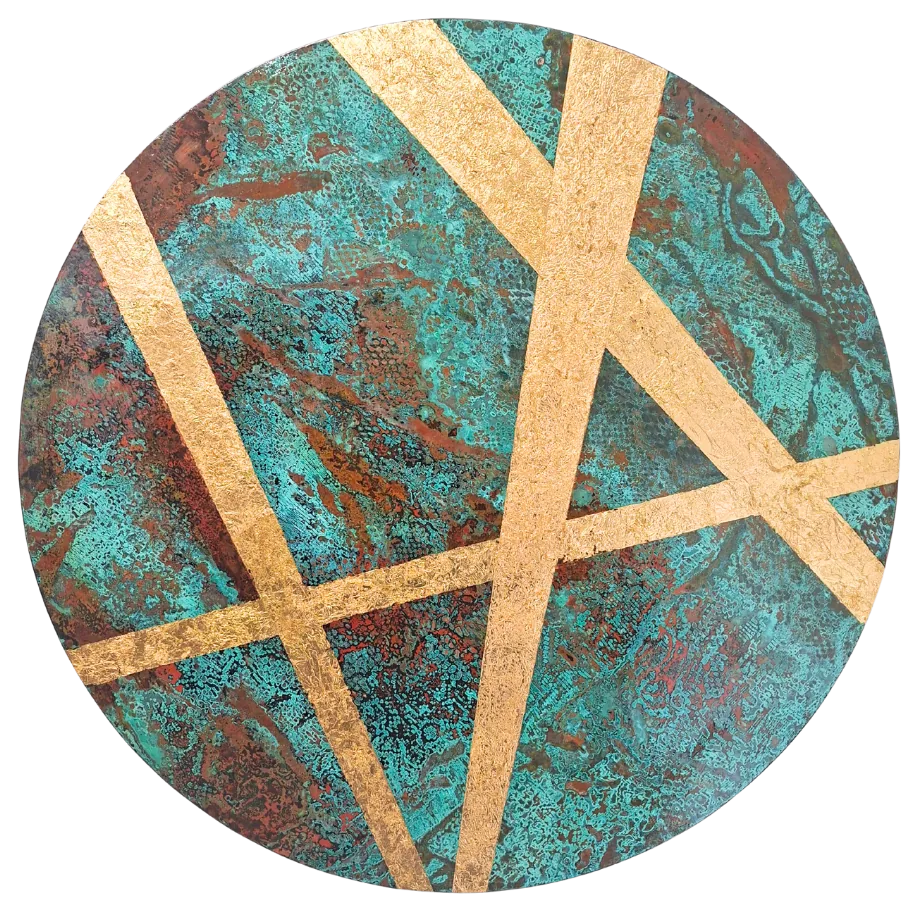 Starlight, a 800mm diameter copper and patina wall work by Isaac Weston